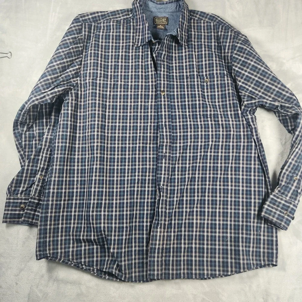 CE Schmidt Blue Plaid Work Shirt XL Long Sleeve Rugged Heavy Duty Utility Men
